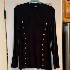 VENUS Black Long Sleeve Top with Gold Button Details